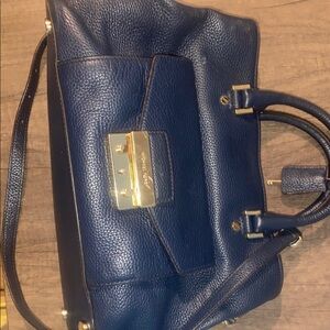 Michael Kors Blue and Gold Satchel with Luxurious Textured Finish